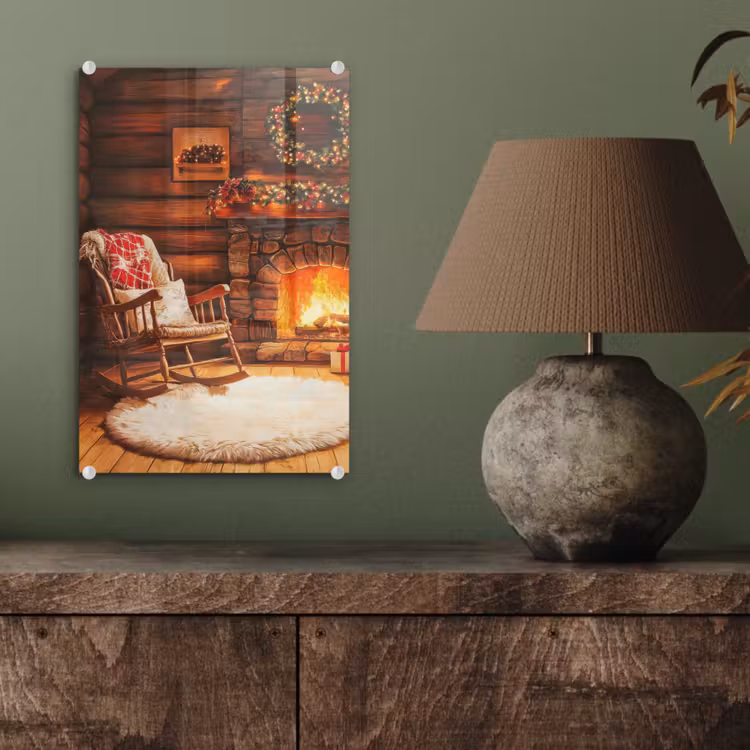Glas schilderij - Winter - Kerst - Huis - Openhaard — 4