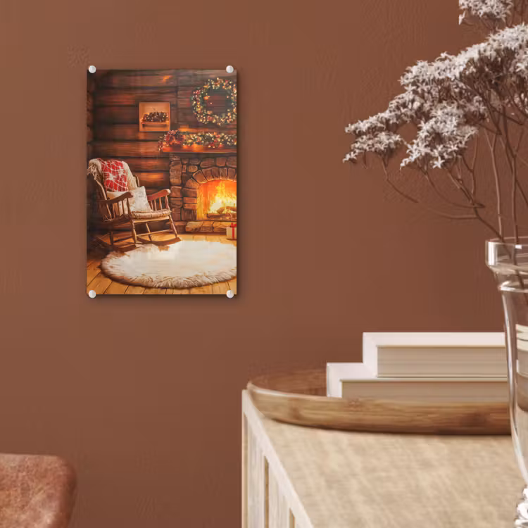 Glas schilderij - Winter - Kerst - Huis - Openhaard — 6