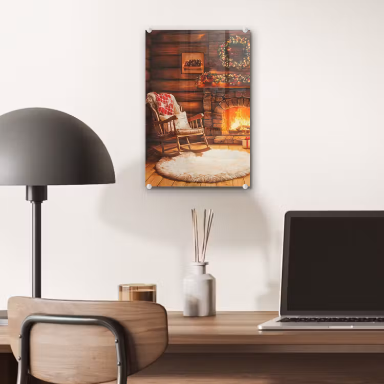 Glas schilderij - Winter - Kerst - Huis - Openhaard — 7