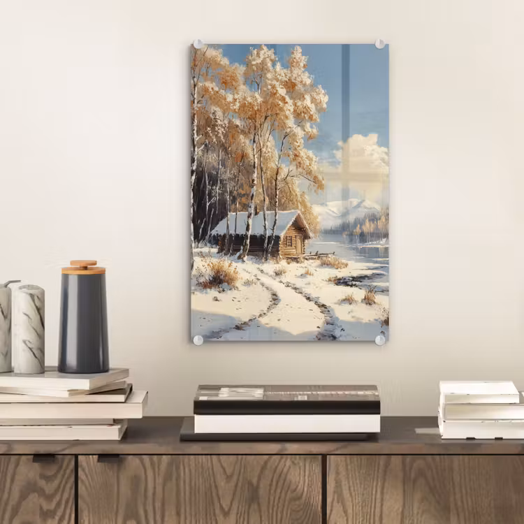 Glas schilderij - Winter - Sneeuw - Huis - Natuur — 2