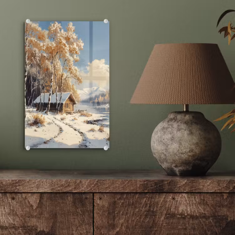 Glas schilderij - Winter - Sneeuw - Huis - Natuur — 4