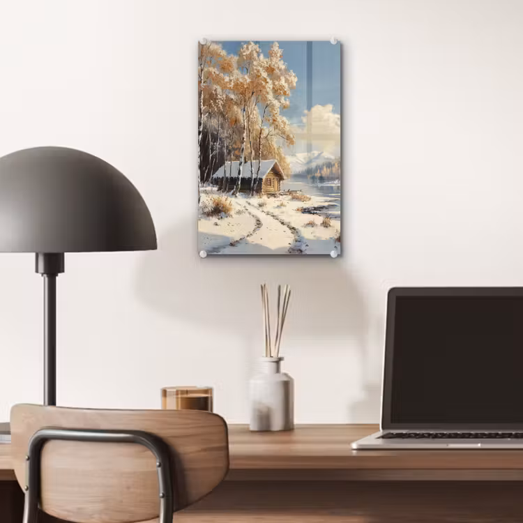Glas schilderij - Winter - Sneeuw - Huis - Natuur — 7