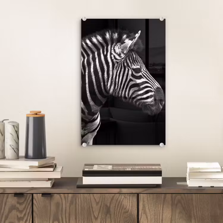 Glas schilderij - Zebra - Zwart - Wit - Portret - Dieren — 2