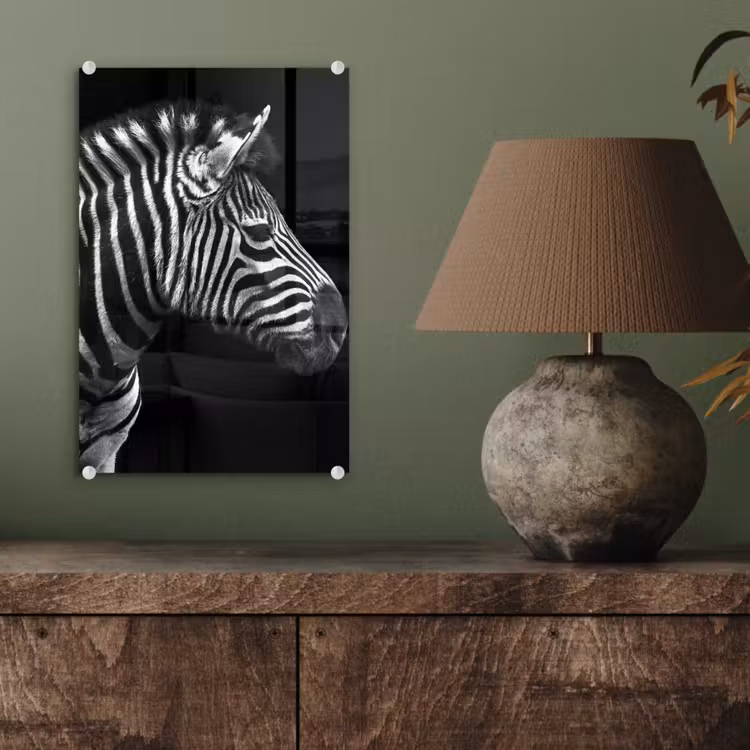 Glas schilderij - Zebra - Zwart - Wit - Portret - Dieren — 4