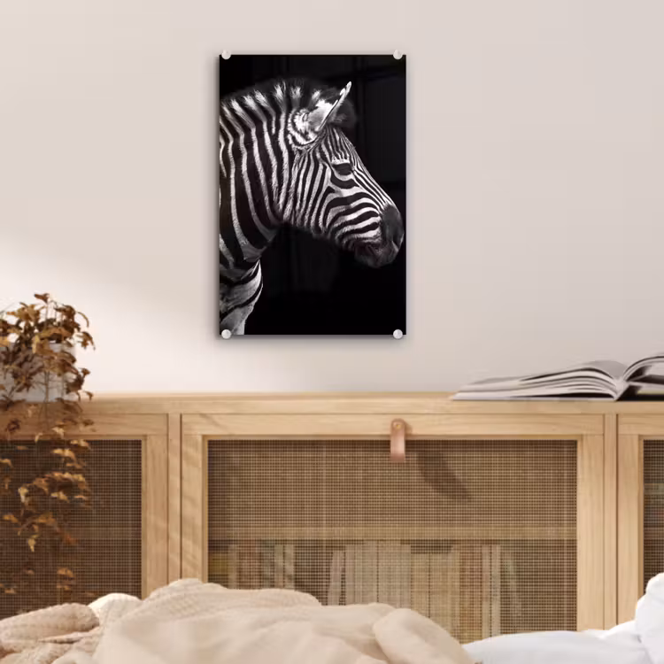 Glas schilderij - Zebra - Zwart - Wit - Portret - Dieren — 5