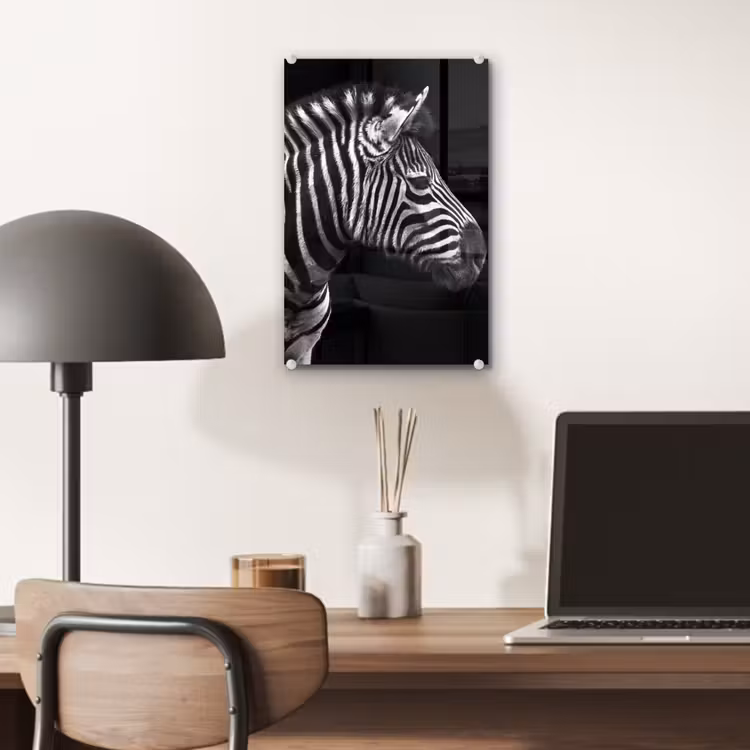 Glas schilderij - Zebra - Zwart - Wit - Portret - Dieren — 7