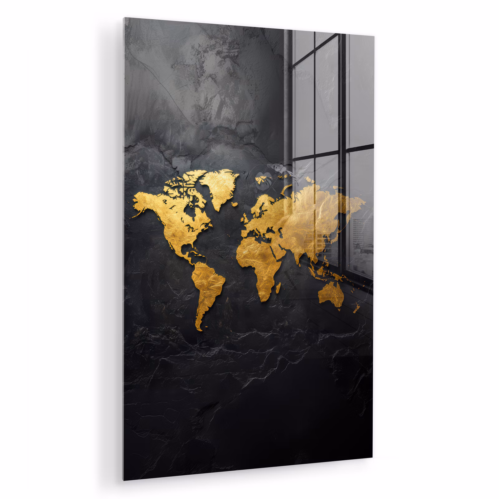 Glas schilderij - Wereldkaart - Goud - Steen — 1