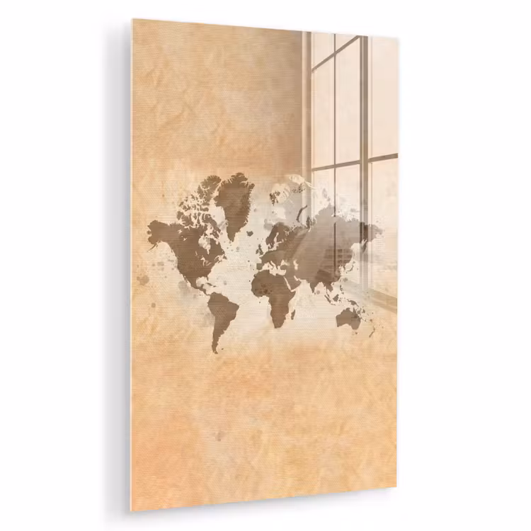 Glas schilderij - Wereldkaart - Beige - Bruin — 1