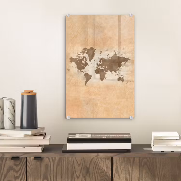 Glas schilderij - Wereldkaart - Beige - Bruin — 2
