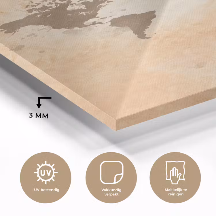 Glas schilderij - Wereldkaart - Beige - Bruin — 3