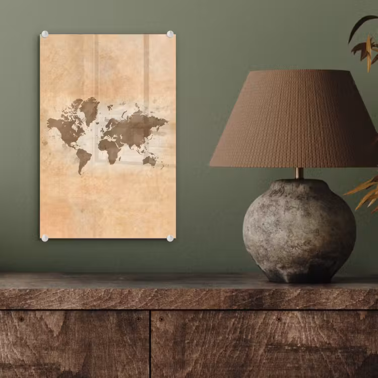 Glas schilderij - Wereldkaart - Beige - Bruin — 4