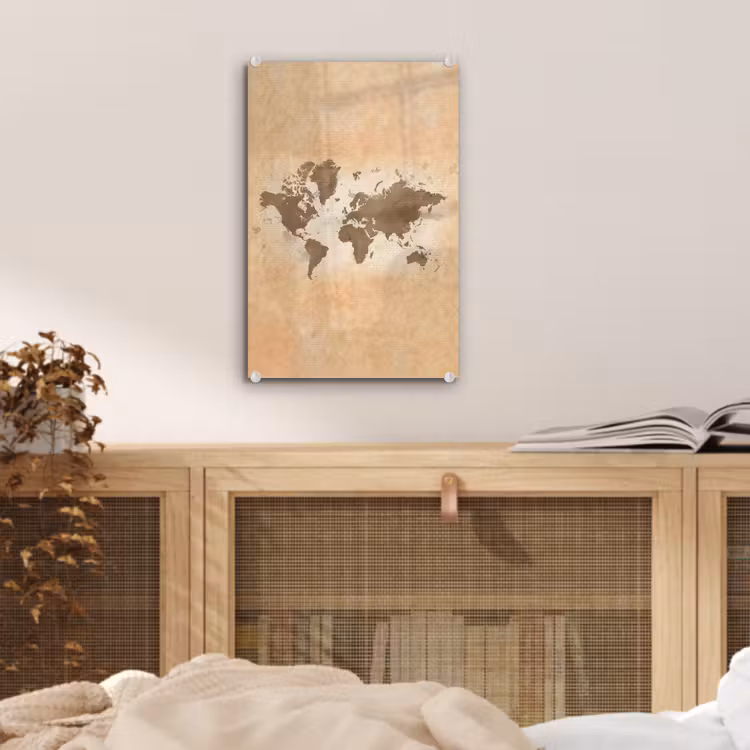 Glas schilderij - Wereldkaart - Beige - Bruin — 5