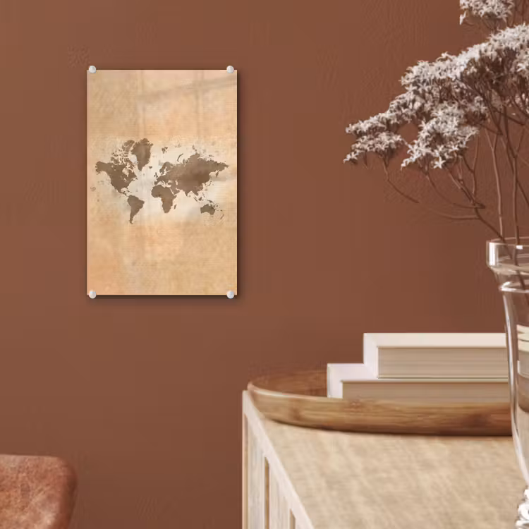 Glas schilderij - Wereldkaart - Beige - Bruin — 6