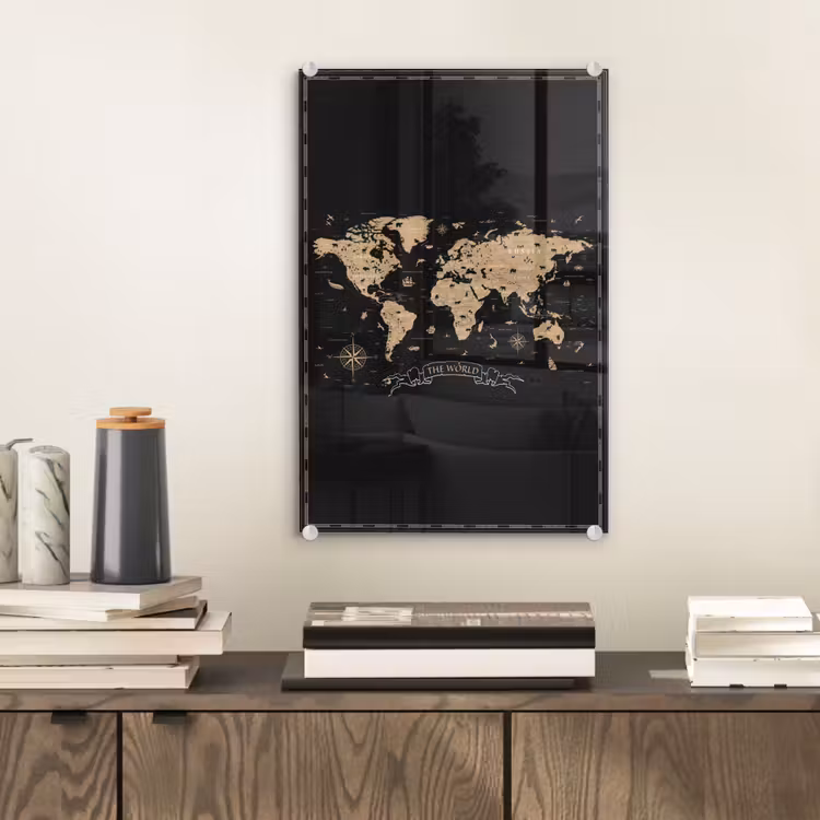 Glas schilderij - Wereldkaart - Beige - Zwart — 2