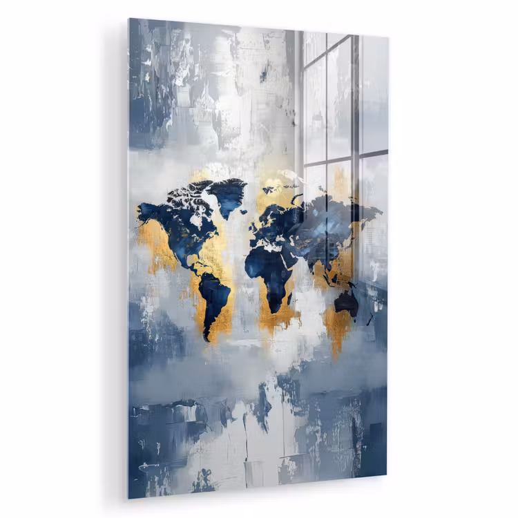 Glas schilderij - Wereldkaart - Blauw - Abstract — 1