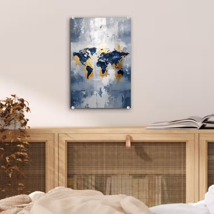 Glas schilderij - Wereldkaart - Blauw - Abstract — 5