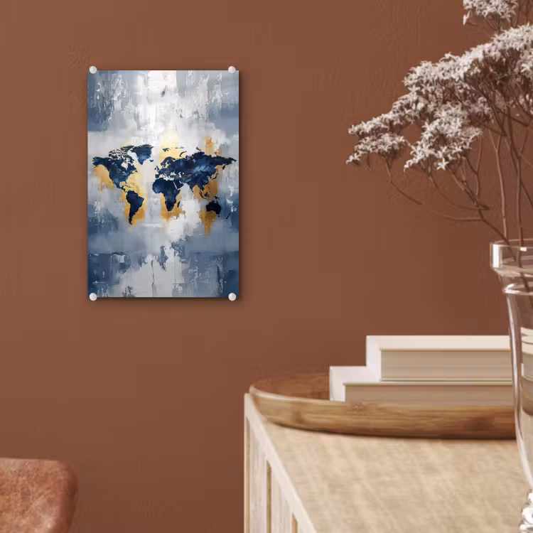 Glas schilderij - Wereldkaart - Blauw - Abstract — 6