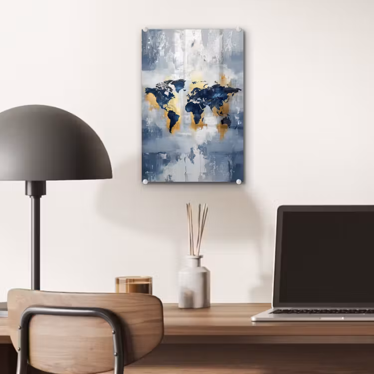 Glas schilderij - Wereldkaart - Blauw - Abstract — 7