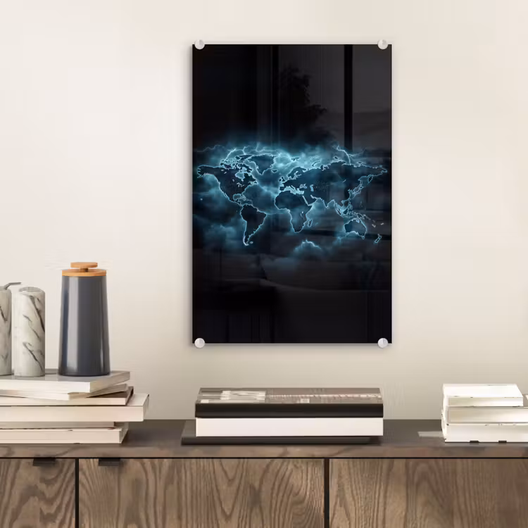 Glas schilderij - Wereldkaart - Bliksem - Blauw — 2