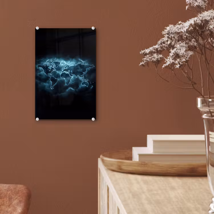 Glas schilderij - Wereldkaart - Bliksem - Blauw — 6