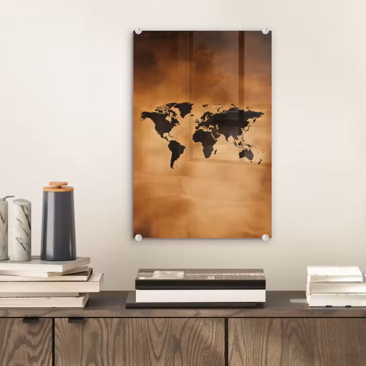 Glas schilderij - Wereldkaart - Bruin - Kaart — 2