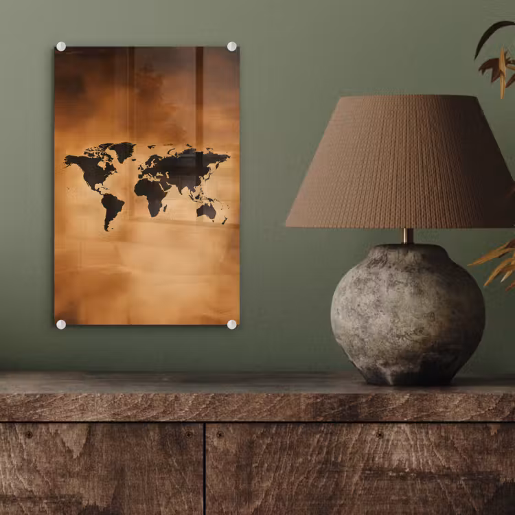 Glas schilderij - Wereldkaart - Bruin - Kaart — 4