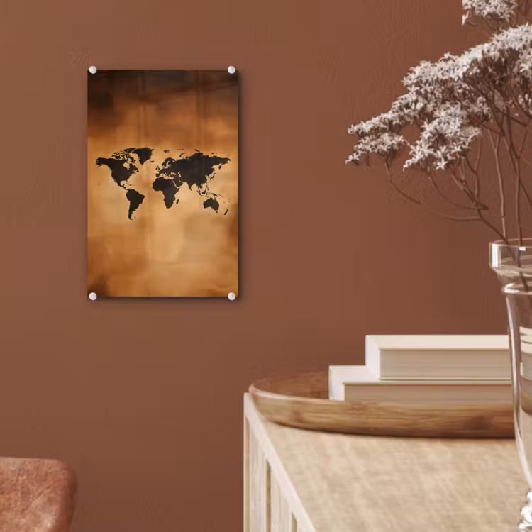 Glas schilderij - Wereldkaart - Bruin - Kaart — 6