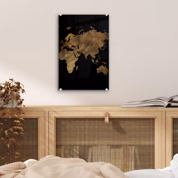 Glas schilderij - Wereldkaart - Goud - Luxe - Aarde - Zwart — 5