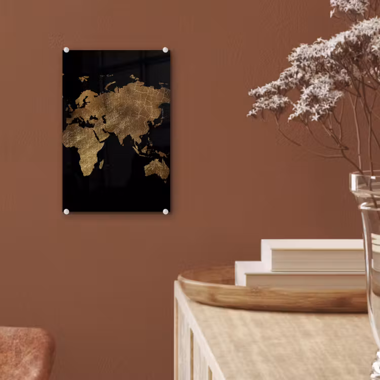 Glas schilderij - Wereldkaart - Goud - Luxe - Aarde - Zwart — 6