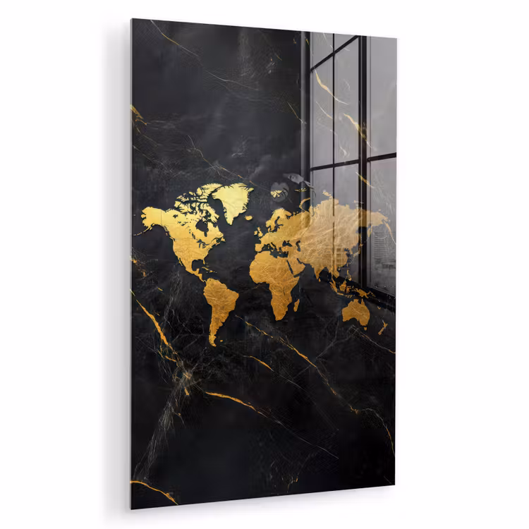 Glas schilderij - Wereldkaart - Goud - Marmer — 1