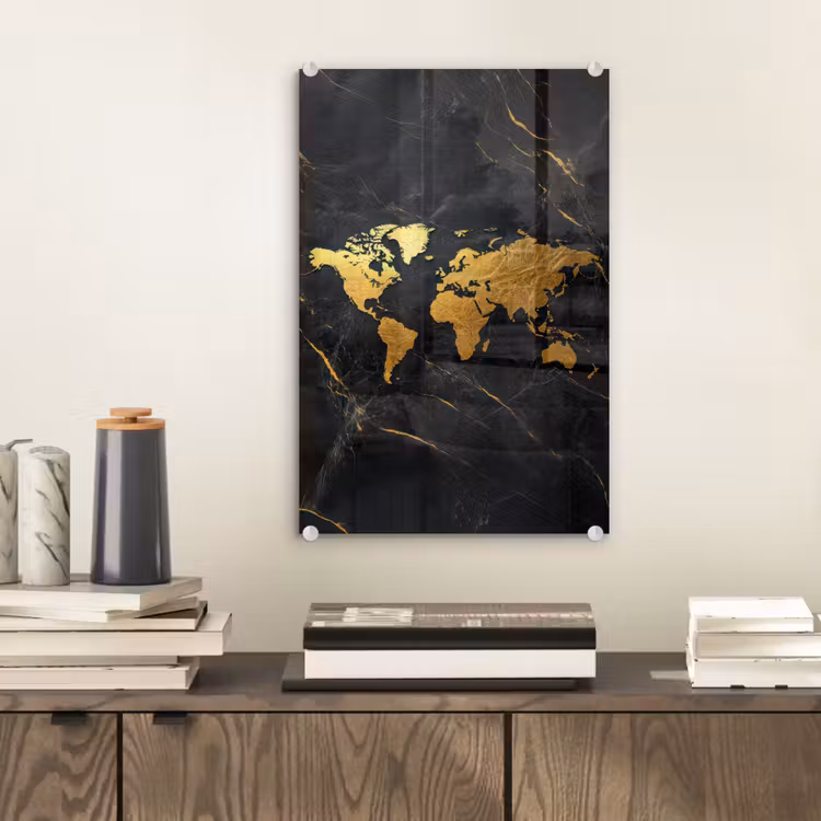 Glas schilderij - Wereldkaart - Goud - Marmer — 2