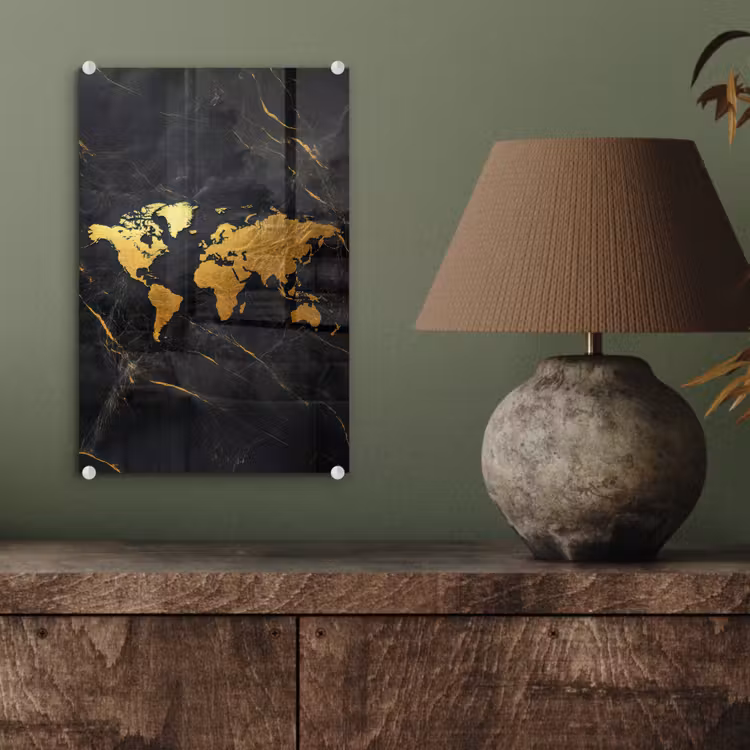 Glas schilderij - Wereldkaart - Goud - Marmer — 4