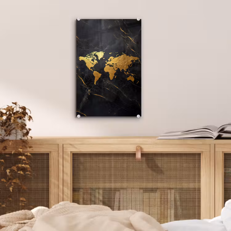 Glas schilderij - Wereldkaart - Goud - Marmer — 5