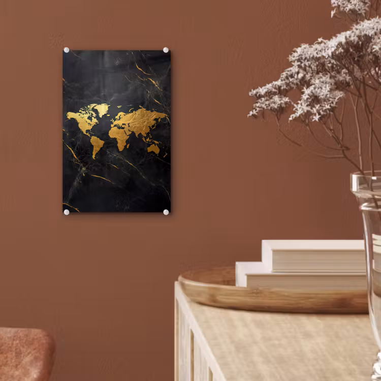 Glas schilderij - Wereldkaart - Goud - Marmer — 6