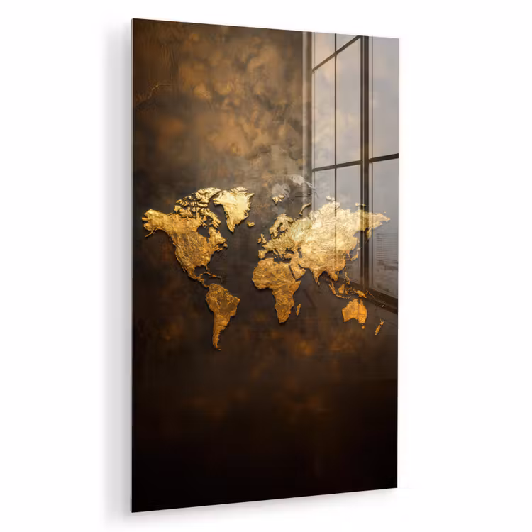 Glas schilderij - Wereldkaart - Goud - Roest — 1