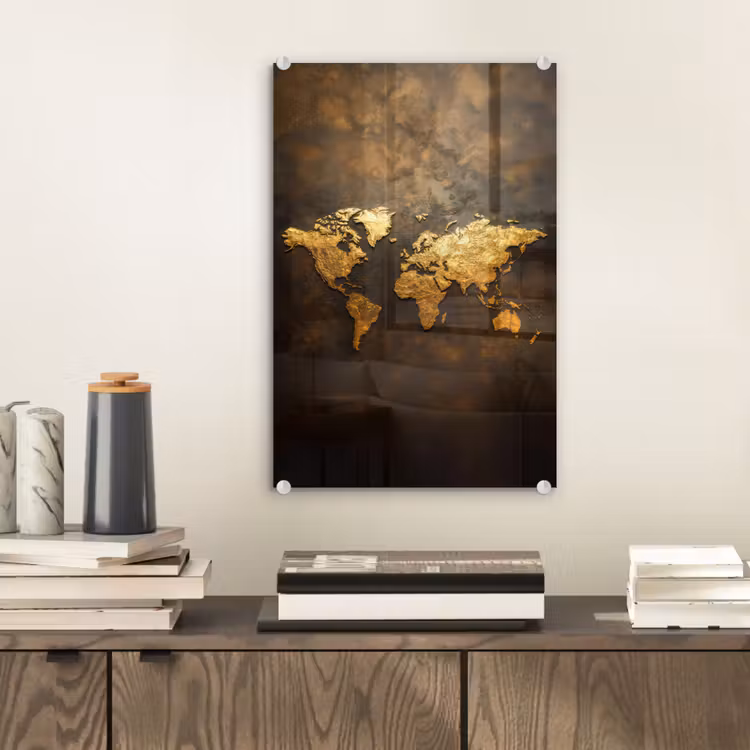 Glas schilderij - Wereldkaart - Goud - Roest — 2