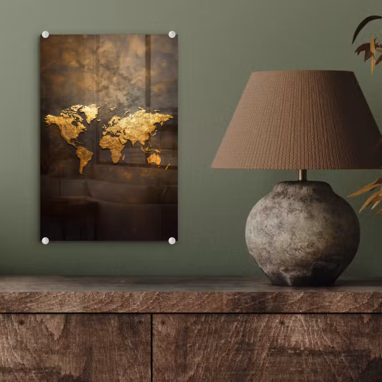 Glas schilderij - Wereldkaart - Goud - Roest — 4