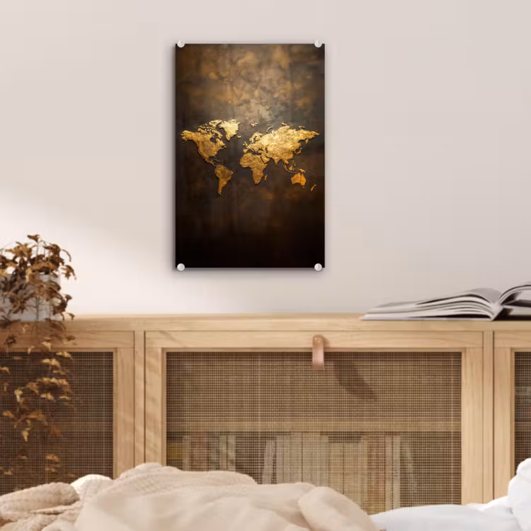 Glas schilderij - Wereldkaart - Goud - Roest — 5