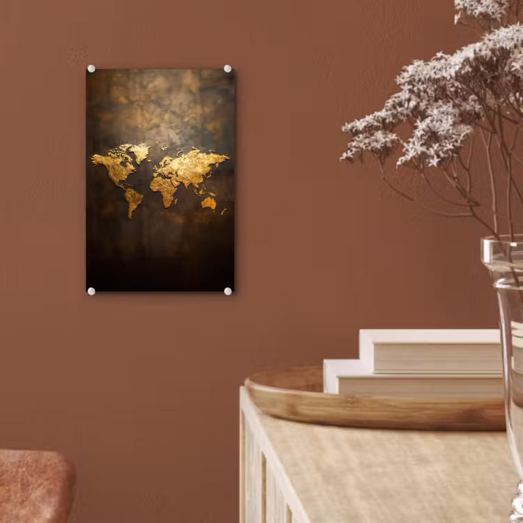 Glas schilderij - Wereldkaart - Goud - Roest — 6