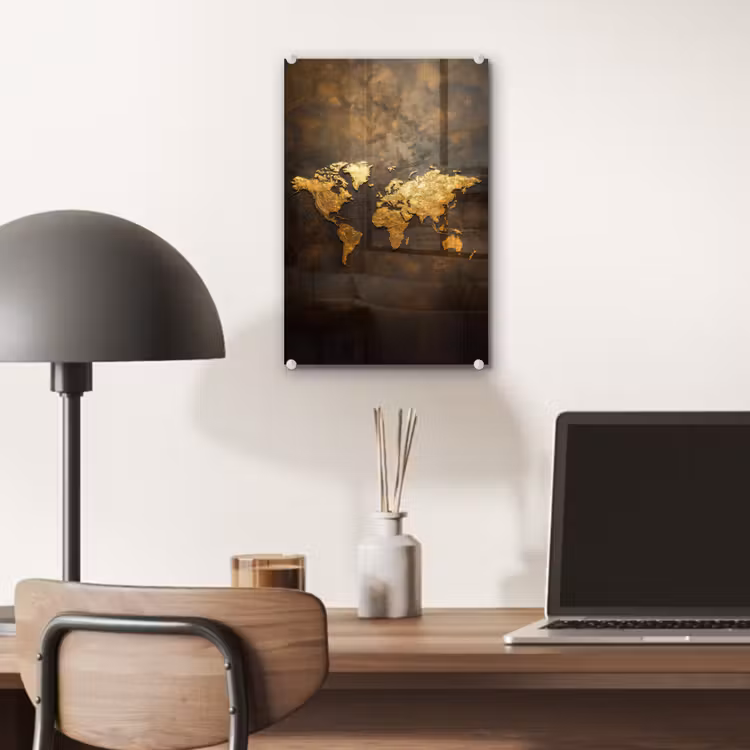 Glas schilderij - Wereldkaart - Goud - Roest — 7