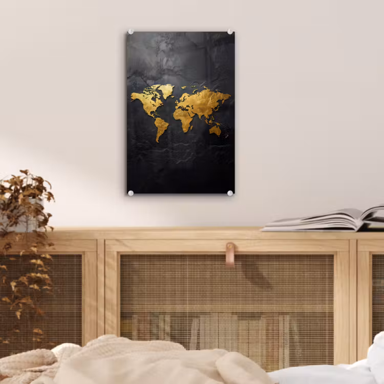Glas schilderij - Wereldkaart - Goud - Steen — 5