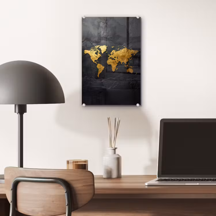 Glas schilderij - Wereldkaart - Goud - Steen — 7
