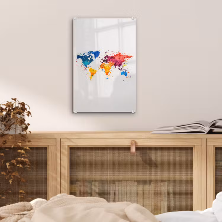 Glas schilderij - Wereldkaart - Graffiti - Kleurrijk — 5