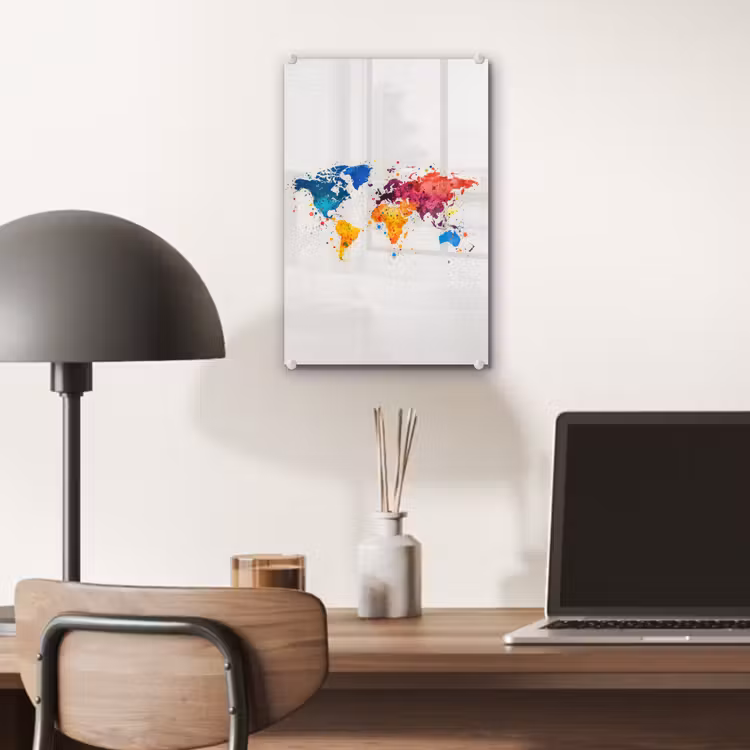 Glas schilderij - Wereldkaart - Graffiti - Kleurrijk — 7
