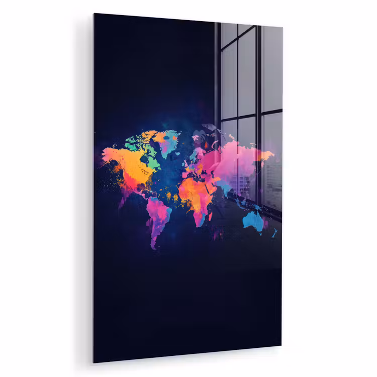 Glas schilderij - Wereldkaart - Kleurrijk - Graffiti — 1