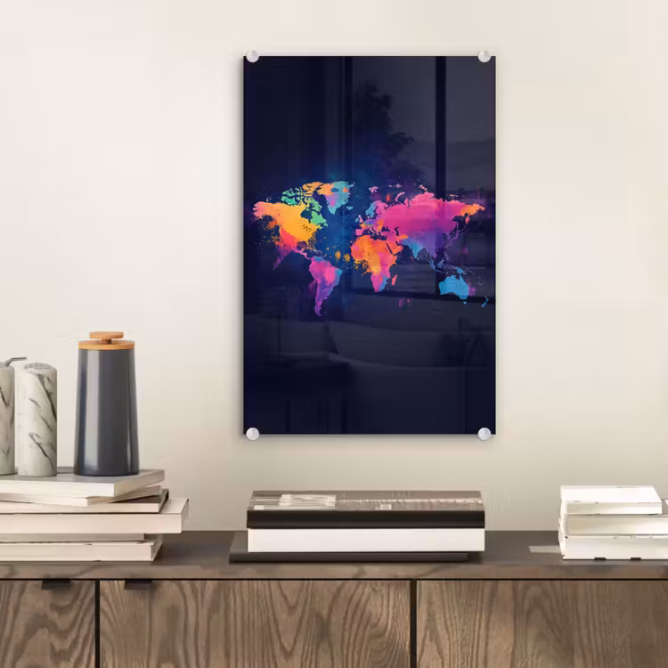 Glas schilderij - Wereldkaart - Kleurrijk - Graffiti — 2