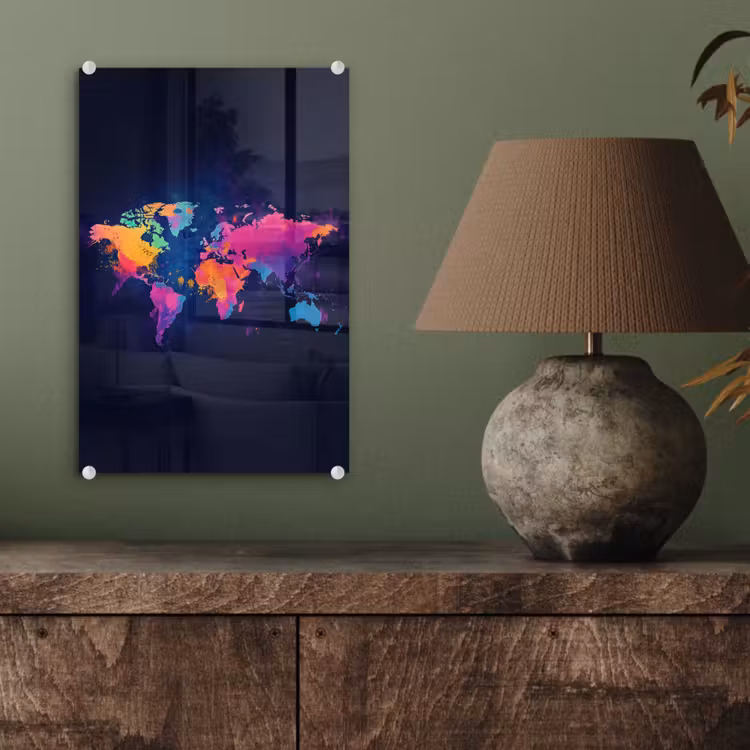 Glas schilderij - Wereldkaart - Kleurrijk - Graffiti — 4