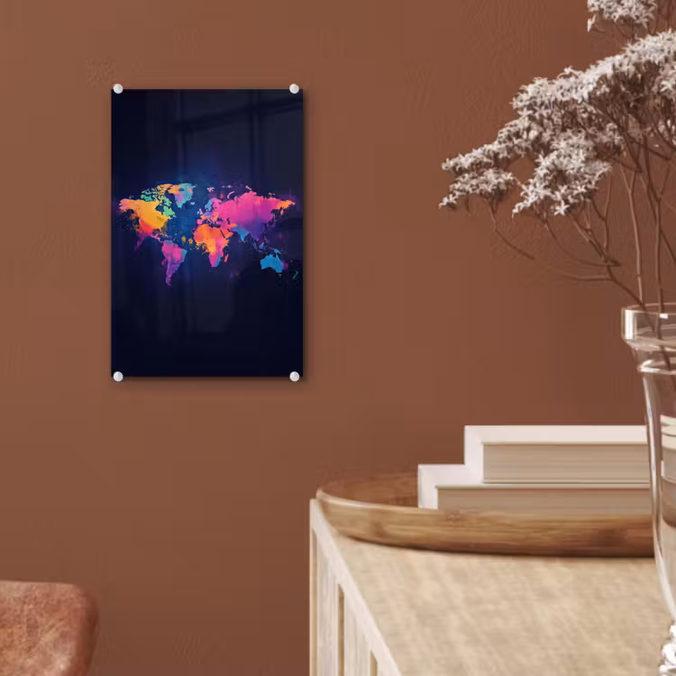 Glas schilderij - Wereldkaart - Kleurrijk - Graffiti — 6