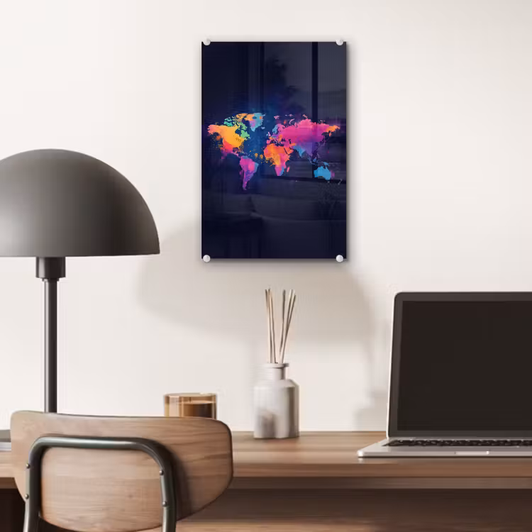 Glas schilderij - Wereldkaart - Kleurrijk - Graffiti — 7