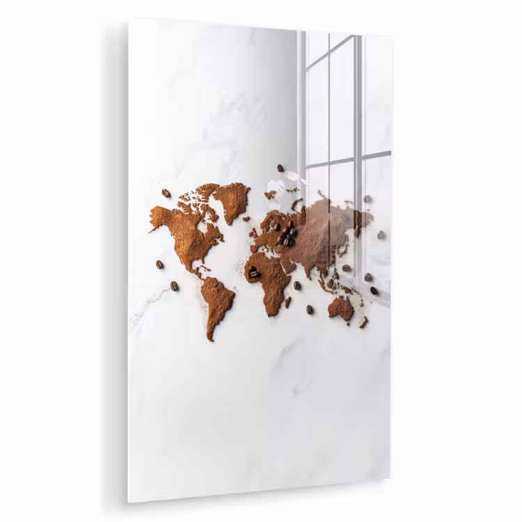 Glas schilderij - Wereldkaart - Koffie - Marmer — 1